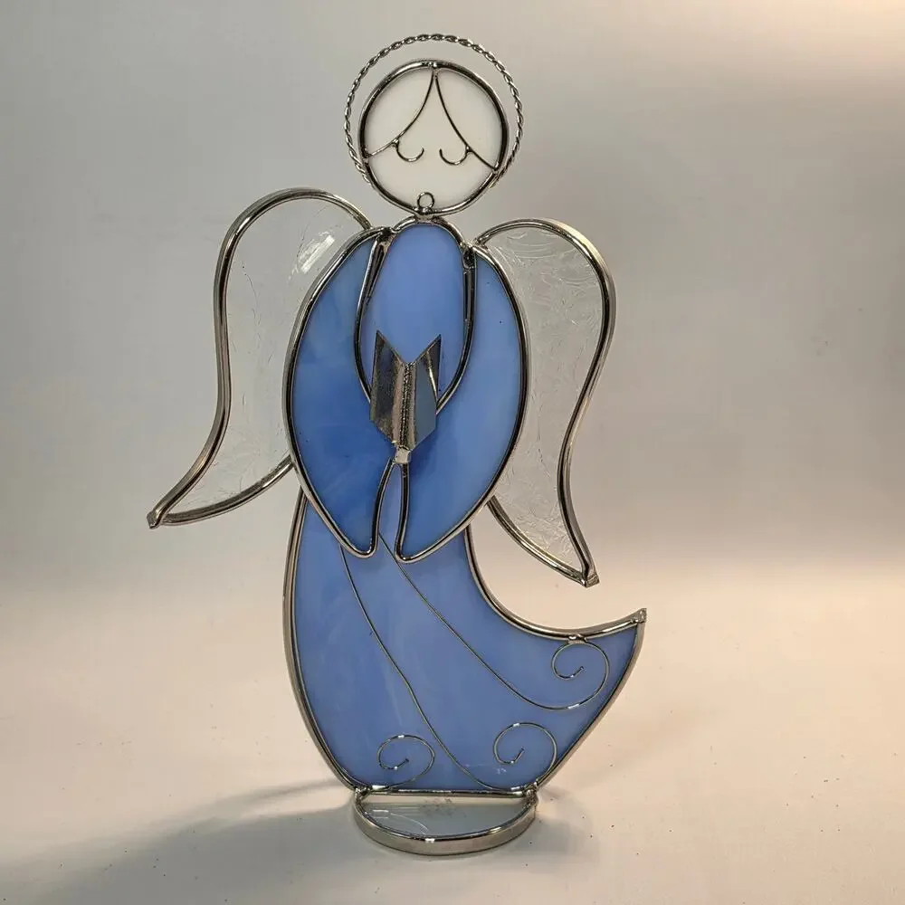 Blue Stained Glass Choir Angel Standing Figurine 10